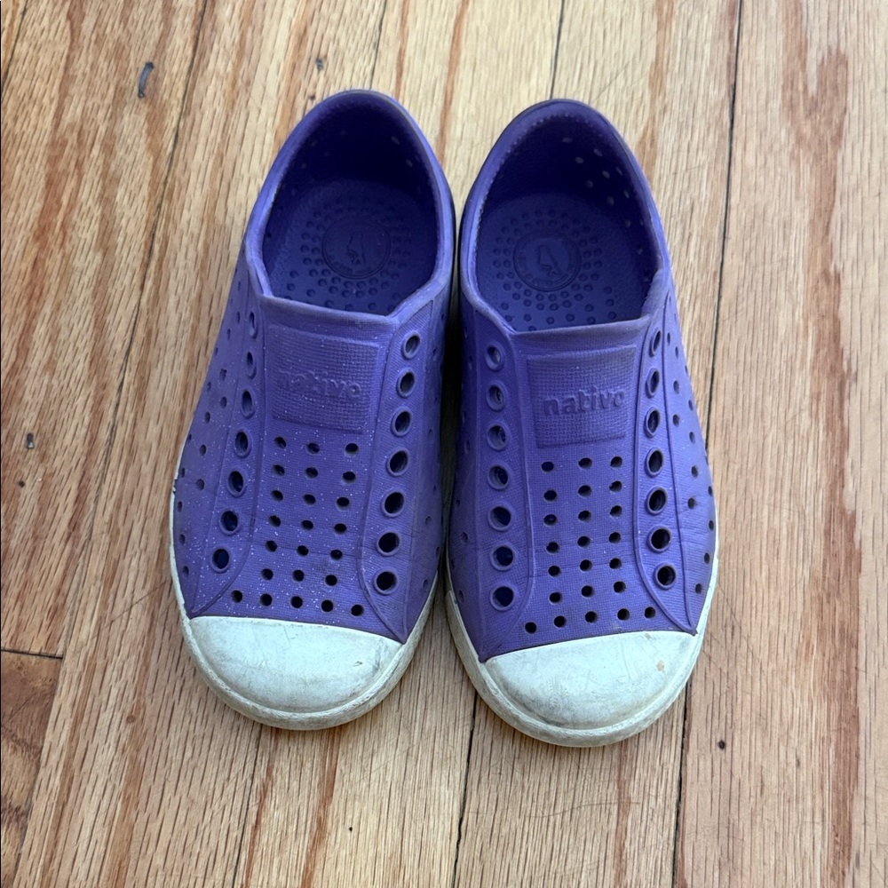 Native Kids Purple and White Slip-On Sneakers